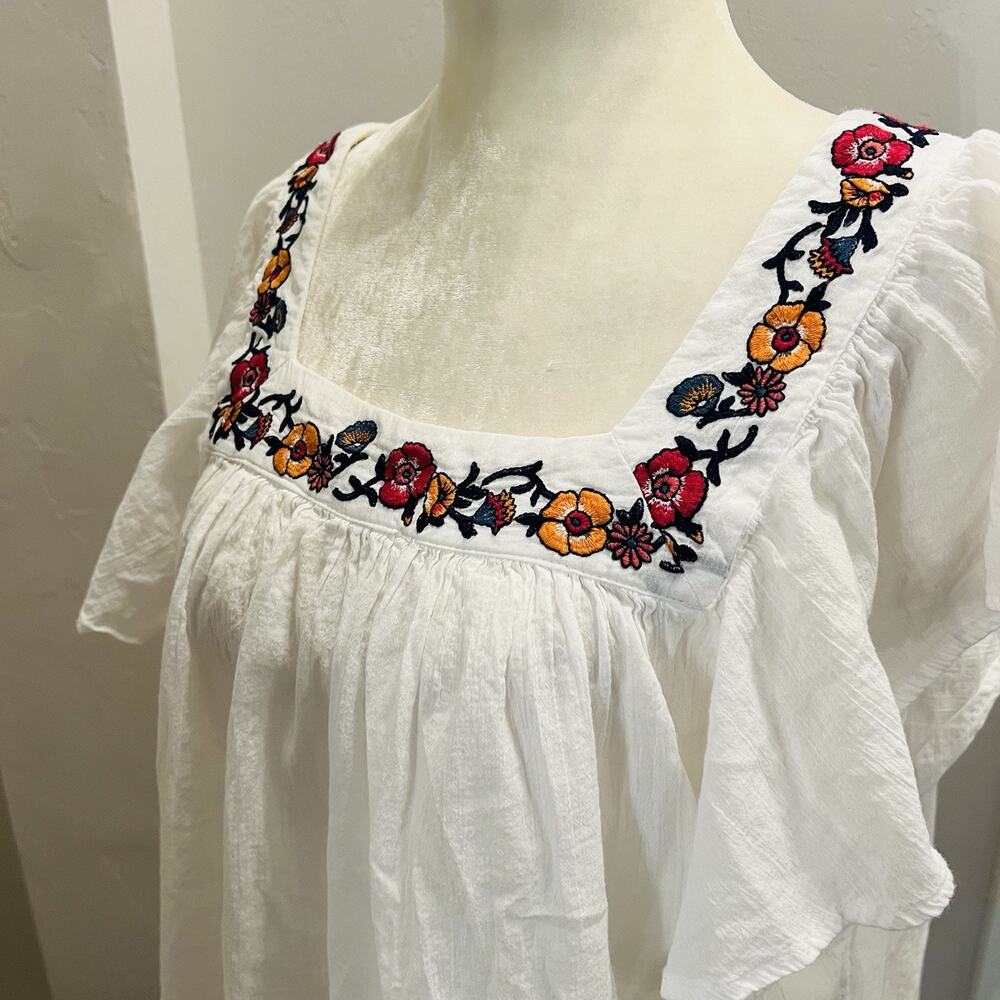 Liz Claiborne Petite PXL Peasant Blouse Tunic Embroidered Floral White (A0125) - Picture 4 of 6